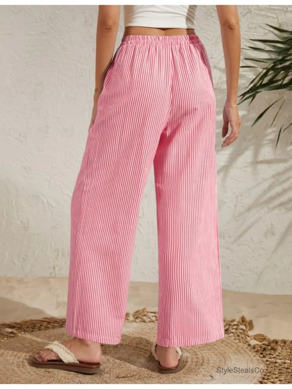 High-Waisted Wide Leg Gingham Pajama Bottoms with Pockets